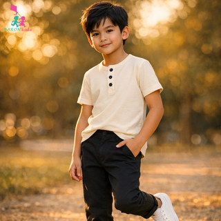 تیشرت ساده سه دکمه (3 تا 10 سال)
